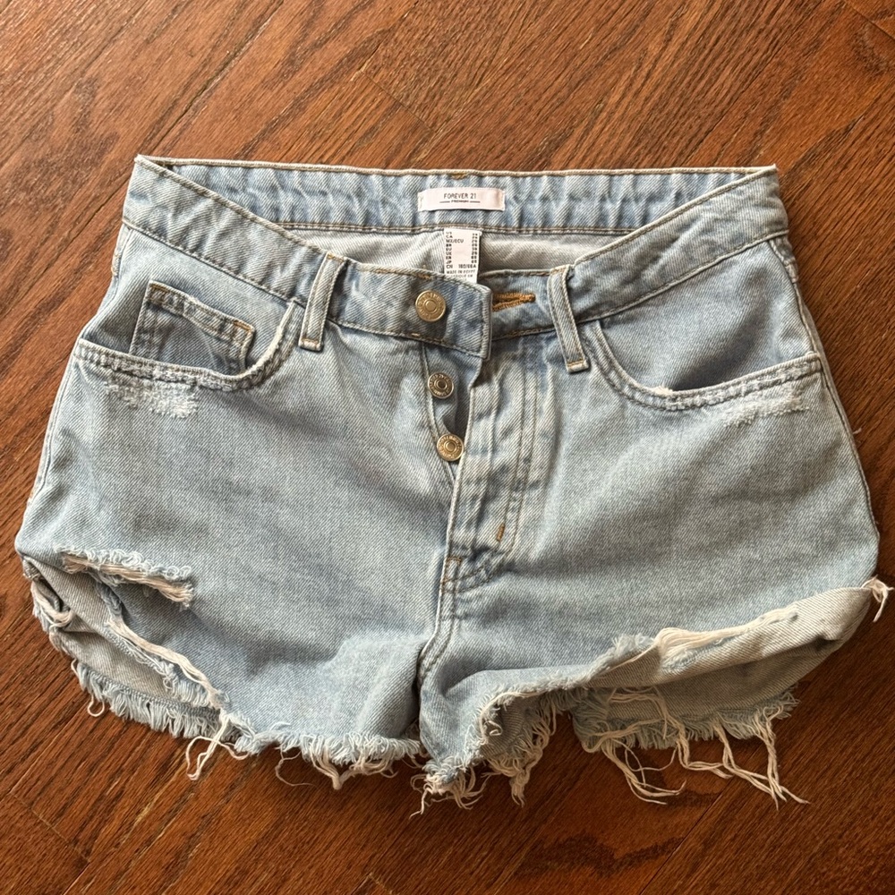 Forever 21 Light Blue Distressed Jean Shorts